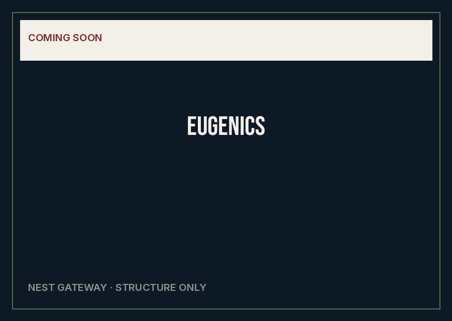 Eugenics — typographic Coming soon placeholder.