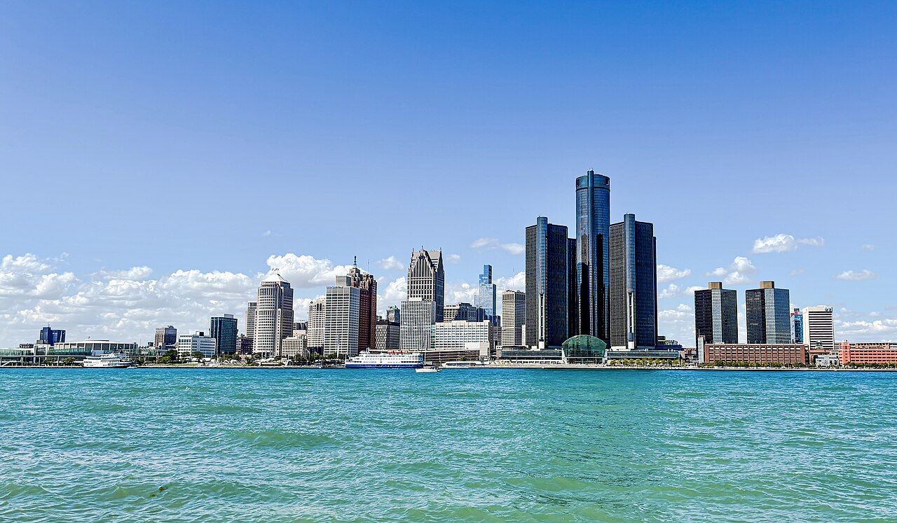 Detroit skyline viewed from Windsor in September 2025. City context for the public-health record.