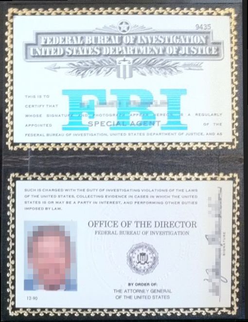 A sample FBI special agent’s credentials, about 1990. The agents in ABSCAM worked under invented names.