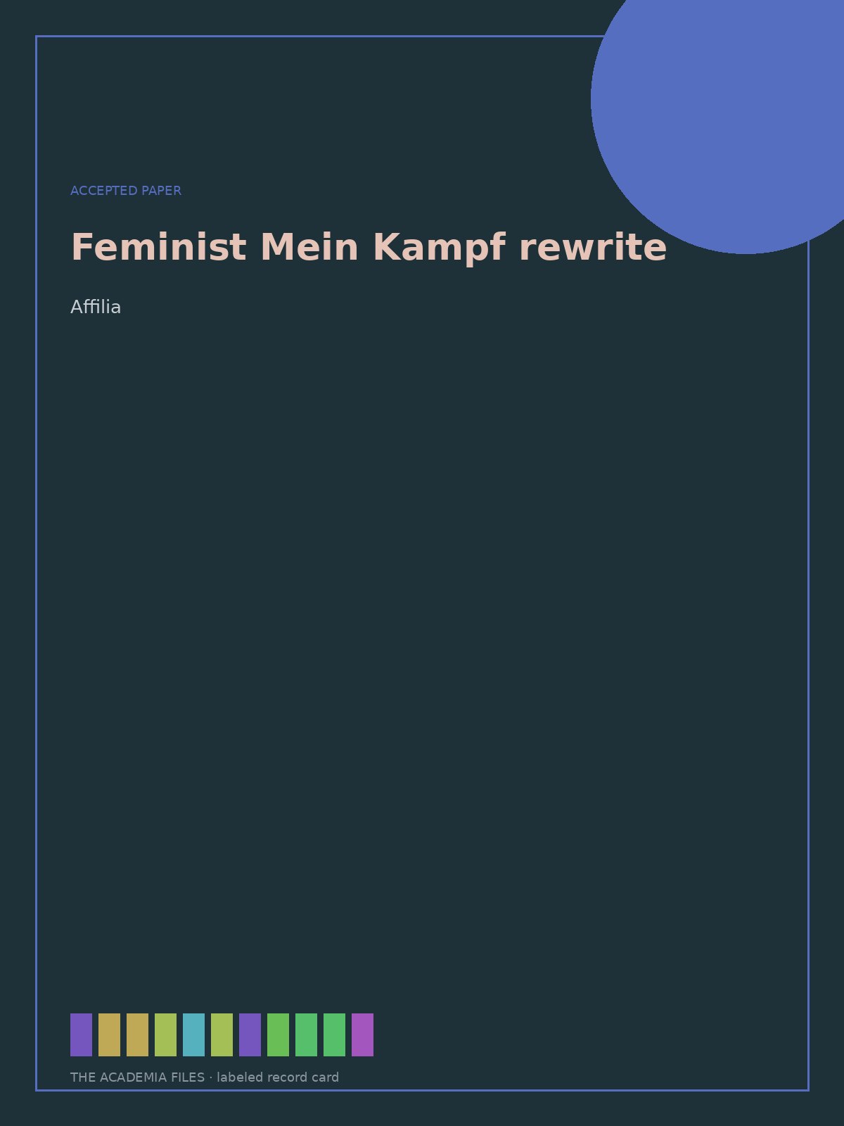Labeled record card: Feminist Mein Kampf rewrite