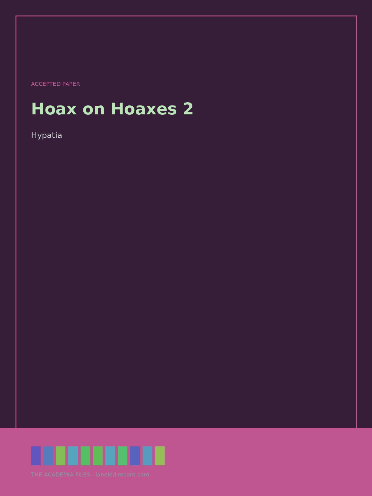 Labeled record card: Hoax on Hoaxes 2