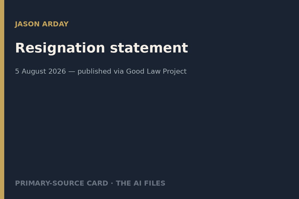 Typographic card for Arday’s resignation statement via Good Law Project.