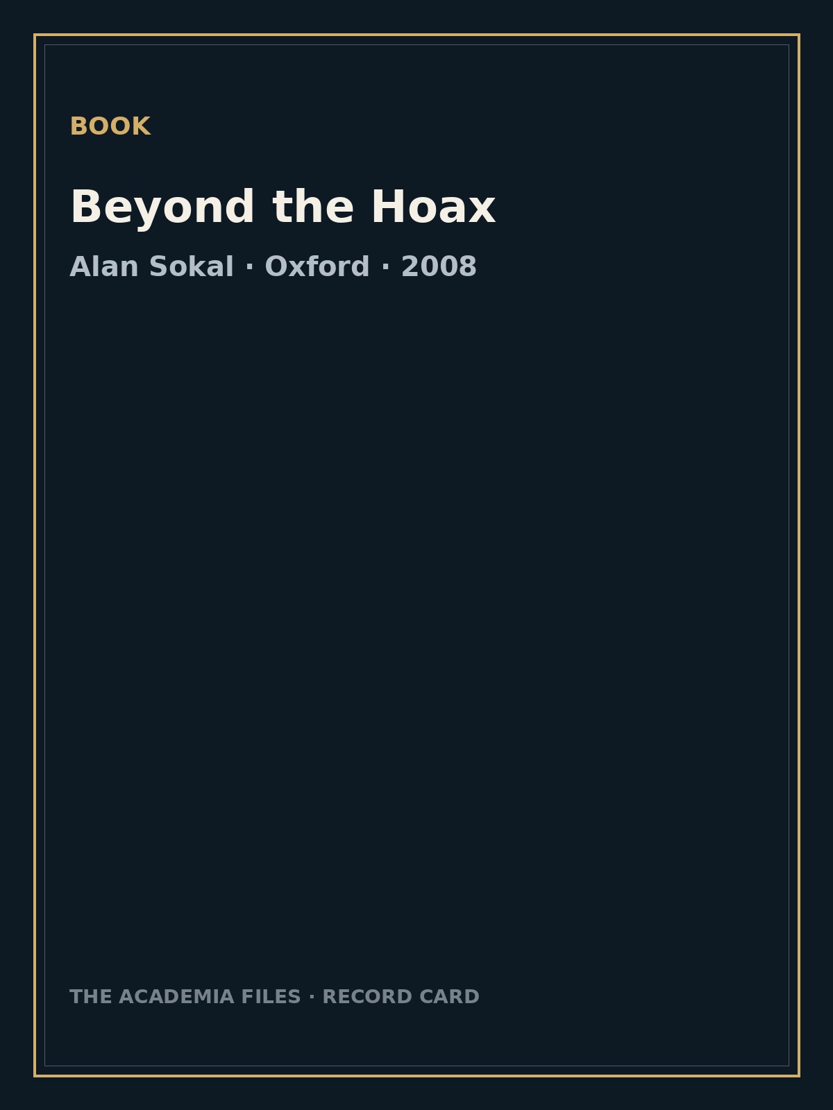 Beyond the Hoax — labeled record card.