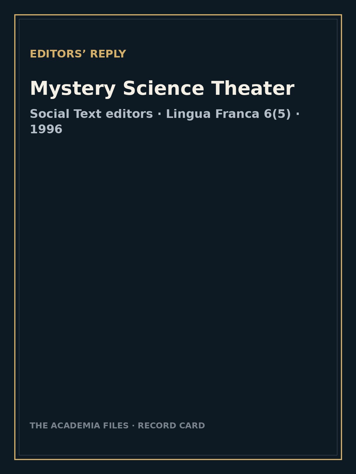 Mystery Science Theater — labeled record card.