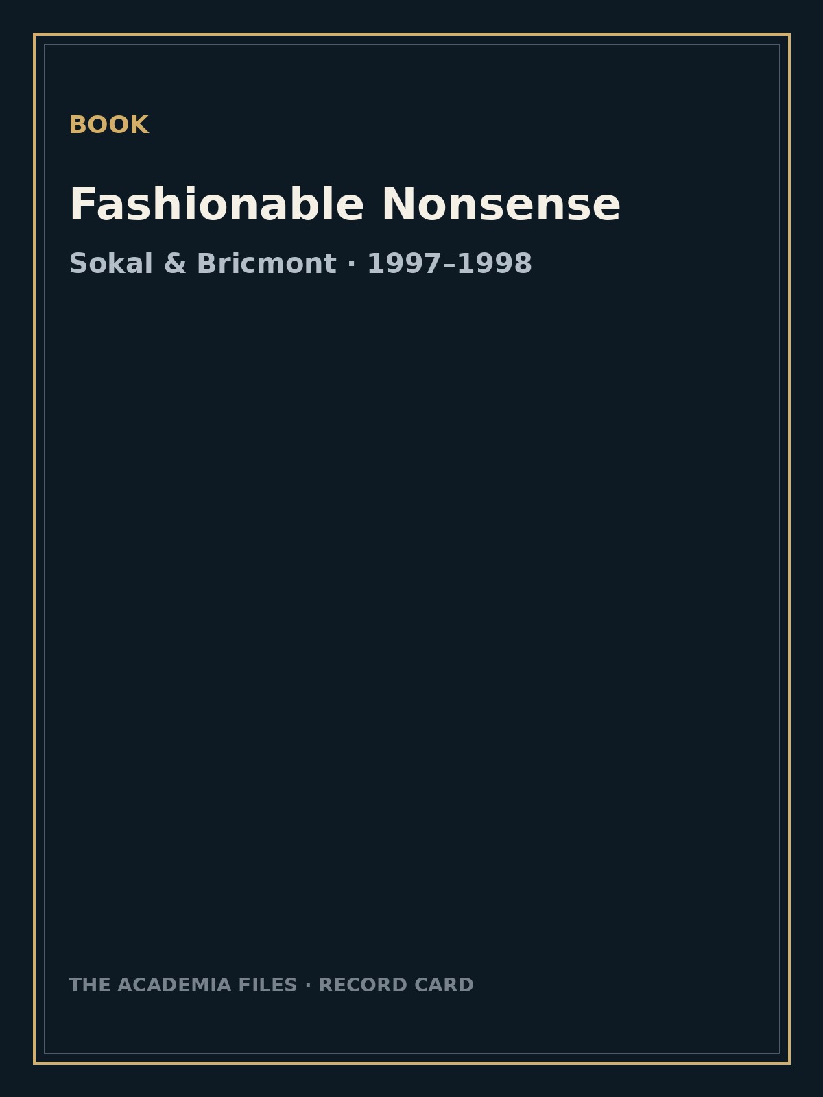Fashionable Nonsense — labeled record card.