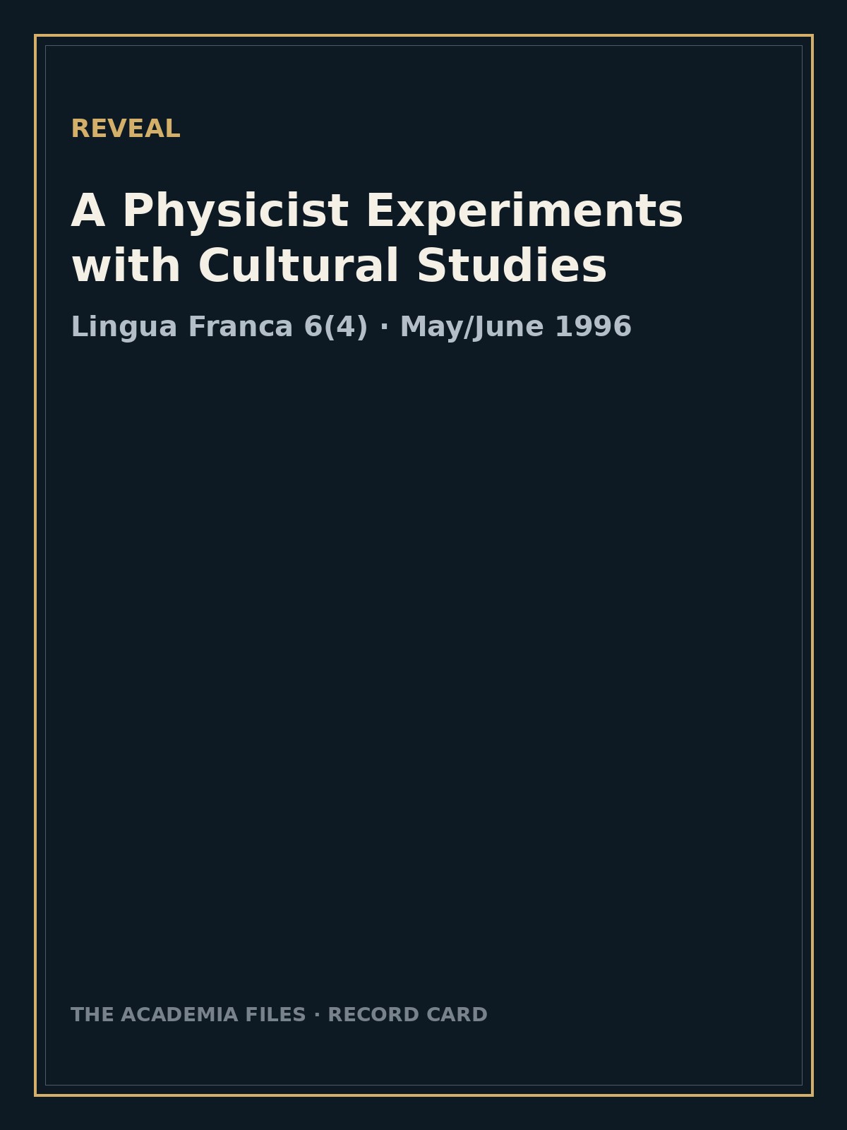A Physicist Experiments with Cultural Studies — labeled record card.