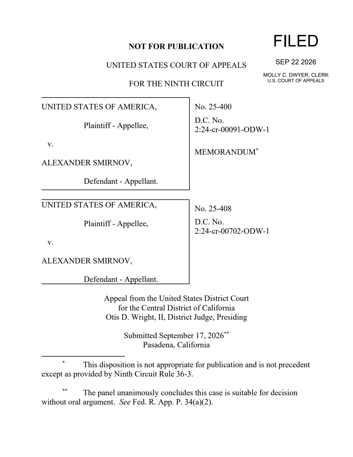 Opening page of the Ninth Circuit’s September 22, 2026 Smirnov decision.