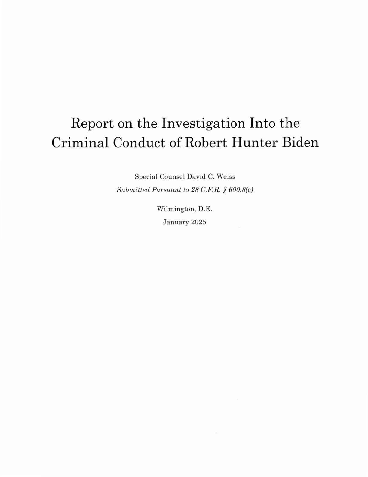 Title page of David Weiss’s January 2025 report, PDF page 5.