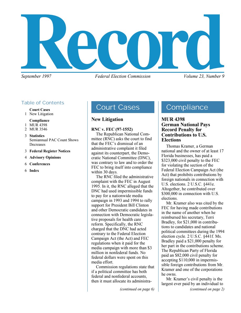 FEC Record cover (Sep 1997).