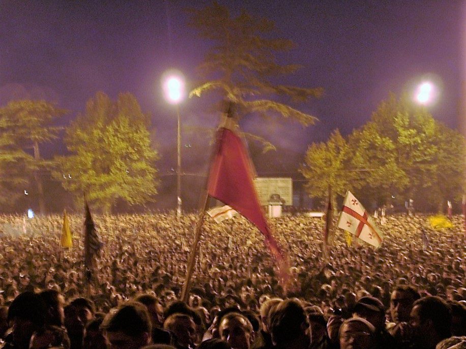Crowds during Georgia’s Rose Revolution in Tbilisi, November 2003.