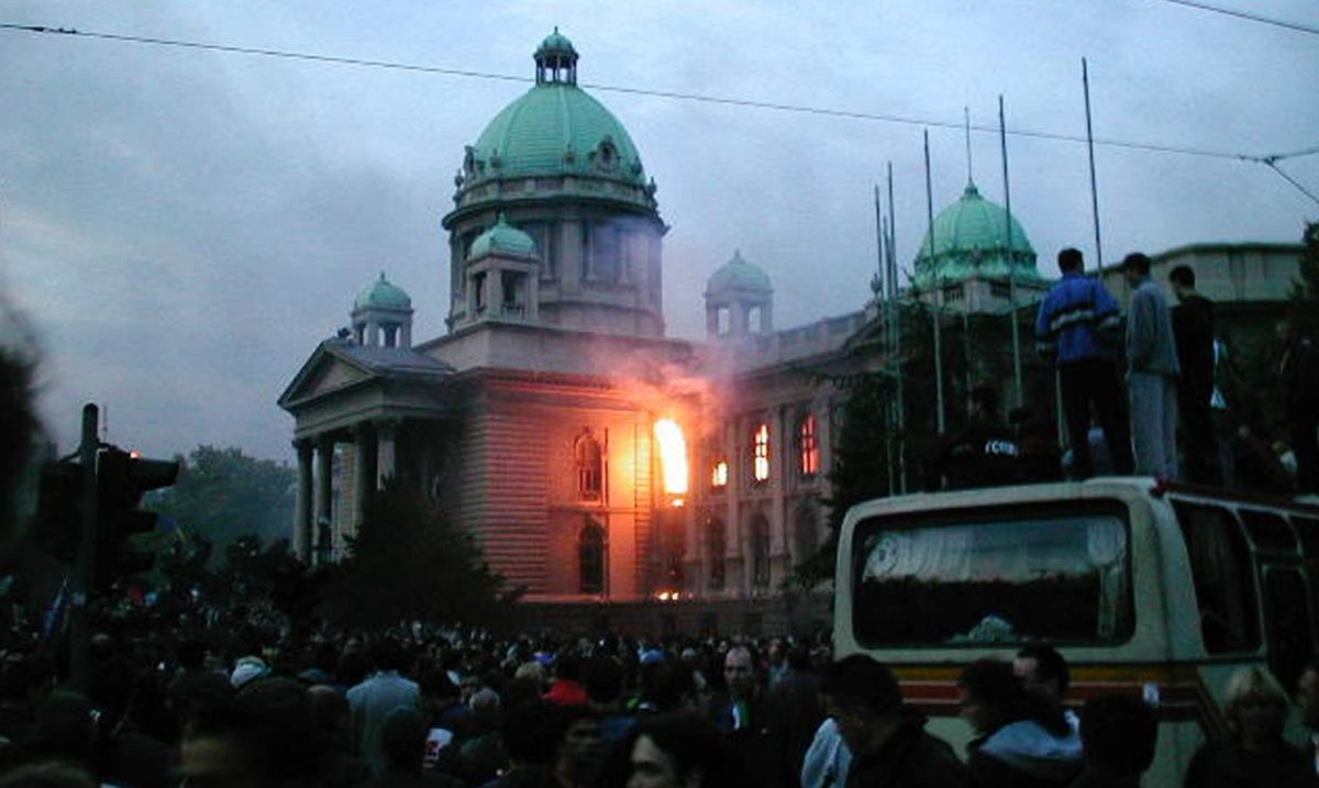 Artwork commemorating Serbia’s 5 October 2000 uprising — a template later cited abroad.