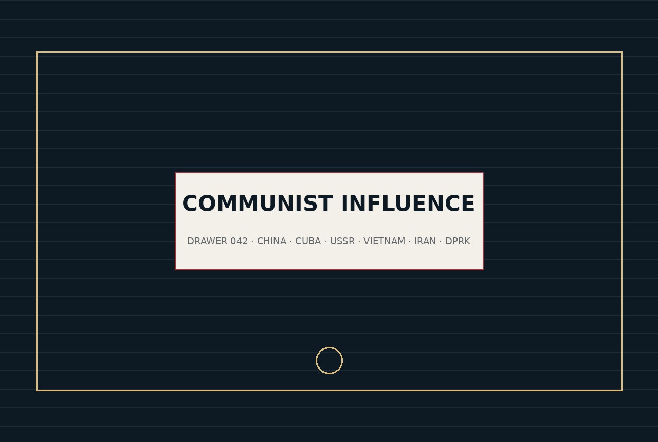 Site-made drawer-plate graphic for the Communist Influence collection.