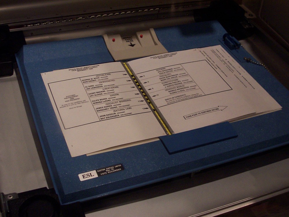 A Palm Beach County 2000 presidential ballot exhibited at the National Museum of American History; photographed July 26, 2004.
