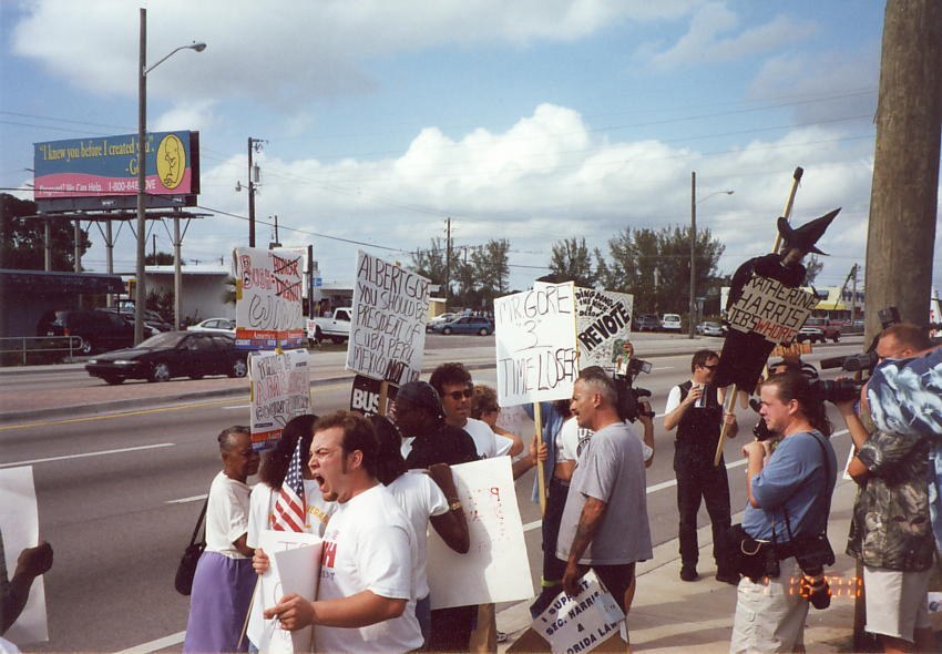 Demonstrators outside the Palm Beach County recount, November 18, 2000.