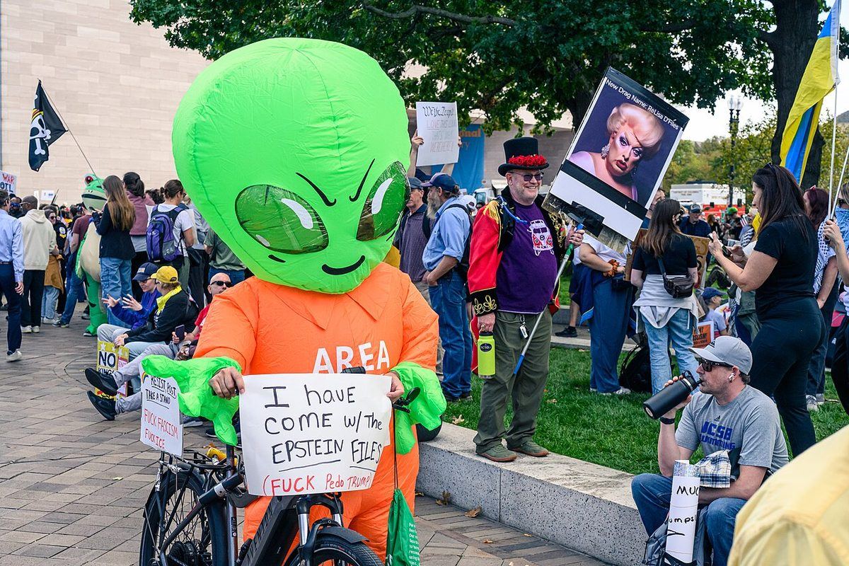 A protester in Washington, D.C., 18 October 2025.
