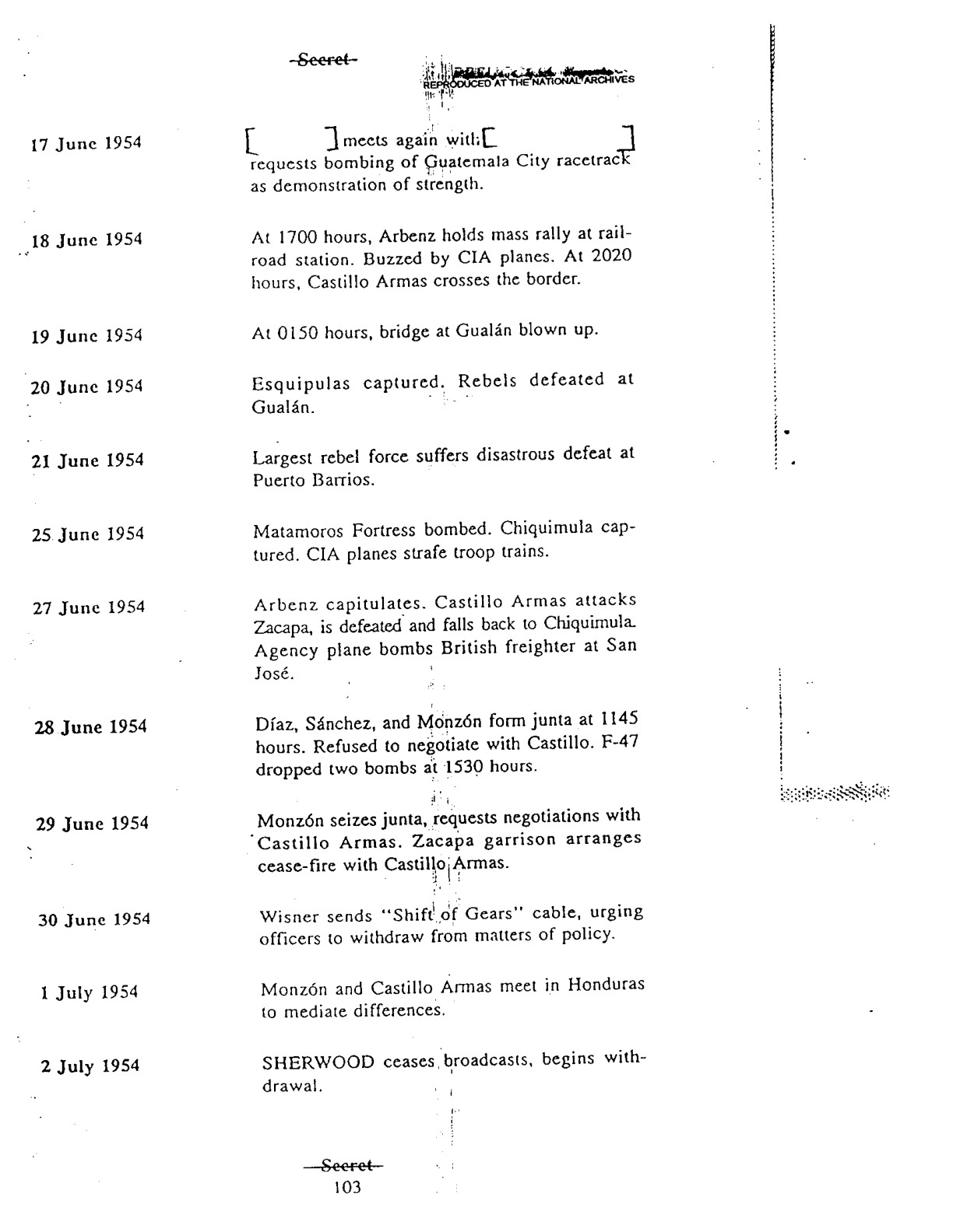 CIA history chronology of June–July 1954 transfers, printed page 103