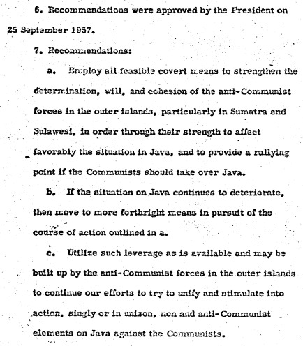 CIA recommendation for covert outer-island support