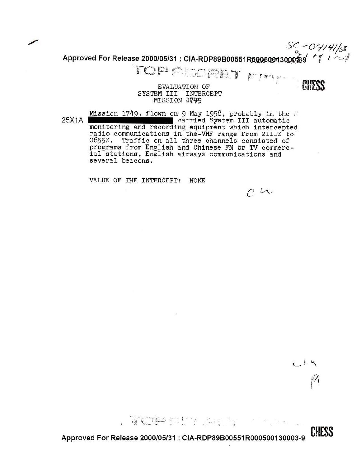 Evaluation of System III intercept, Mission 1749