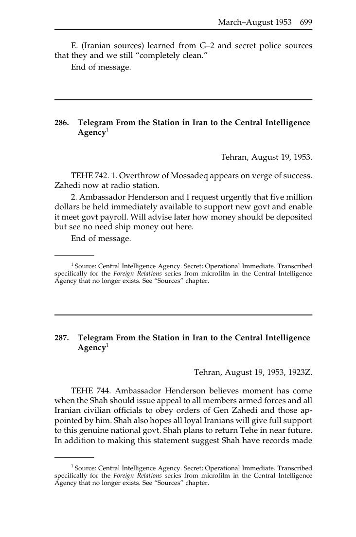 CIA station report as Zahedi reaches the radio station, 19 August 1953
