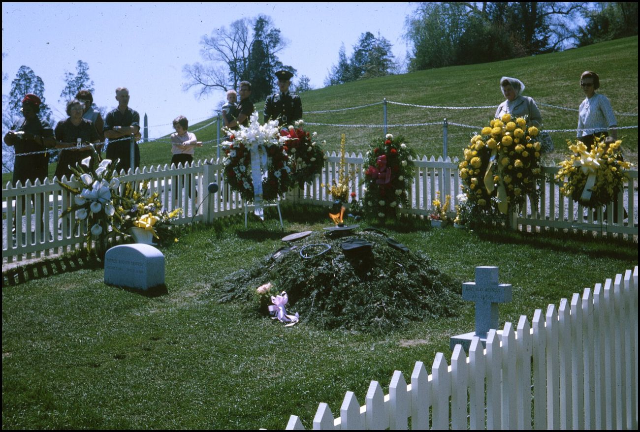 Kennedy’s grave and the eternal flame at Arlington, May 1964.