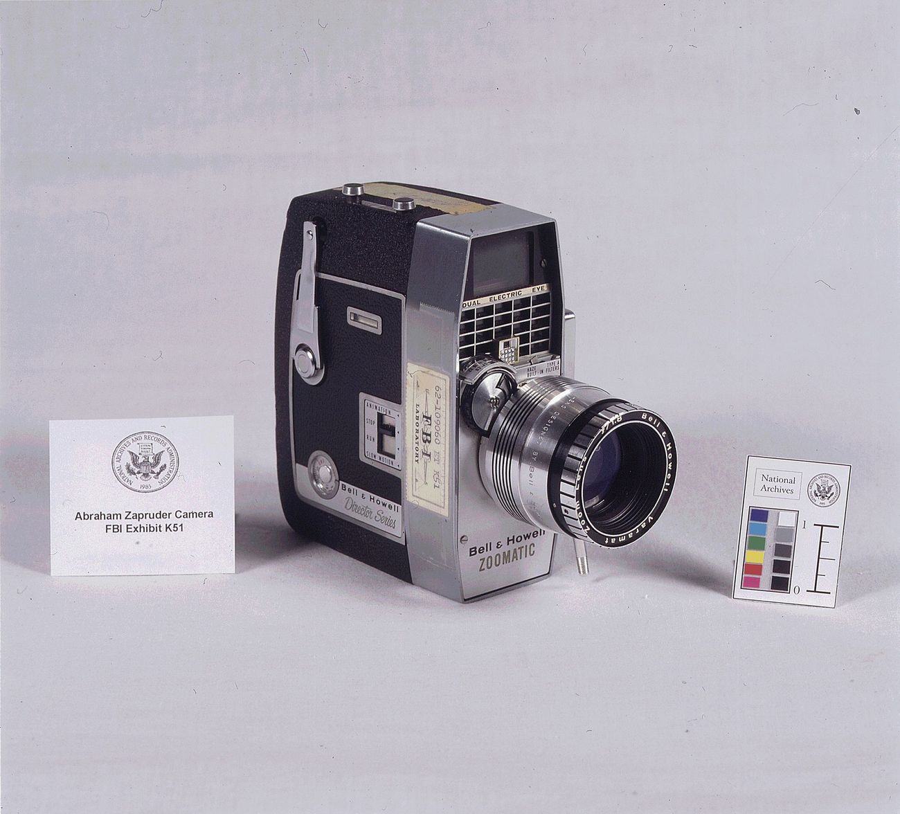 Abraham Zapruder’s Bell & Howell 8 mm camera, now in the National Archives. FBI photograph.