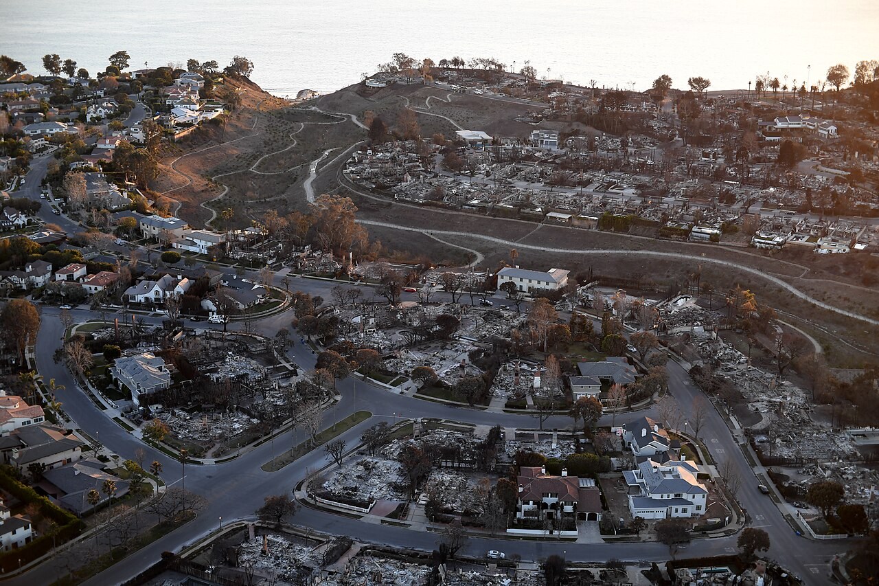 Homes destroyed in the Palisades Fire, photographed during the National Guard response in January 2025.