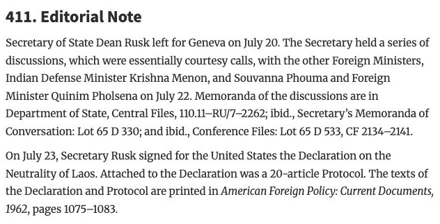 FRUS editorial note on the 1962 Geneva signing