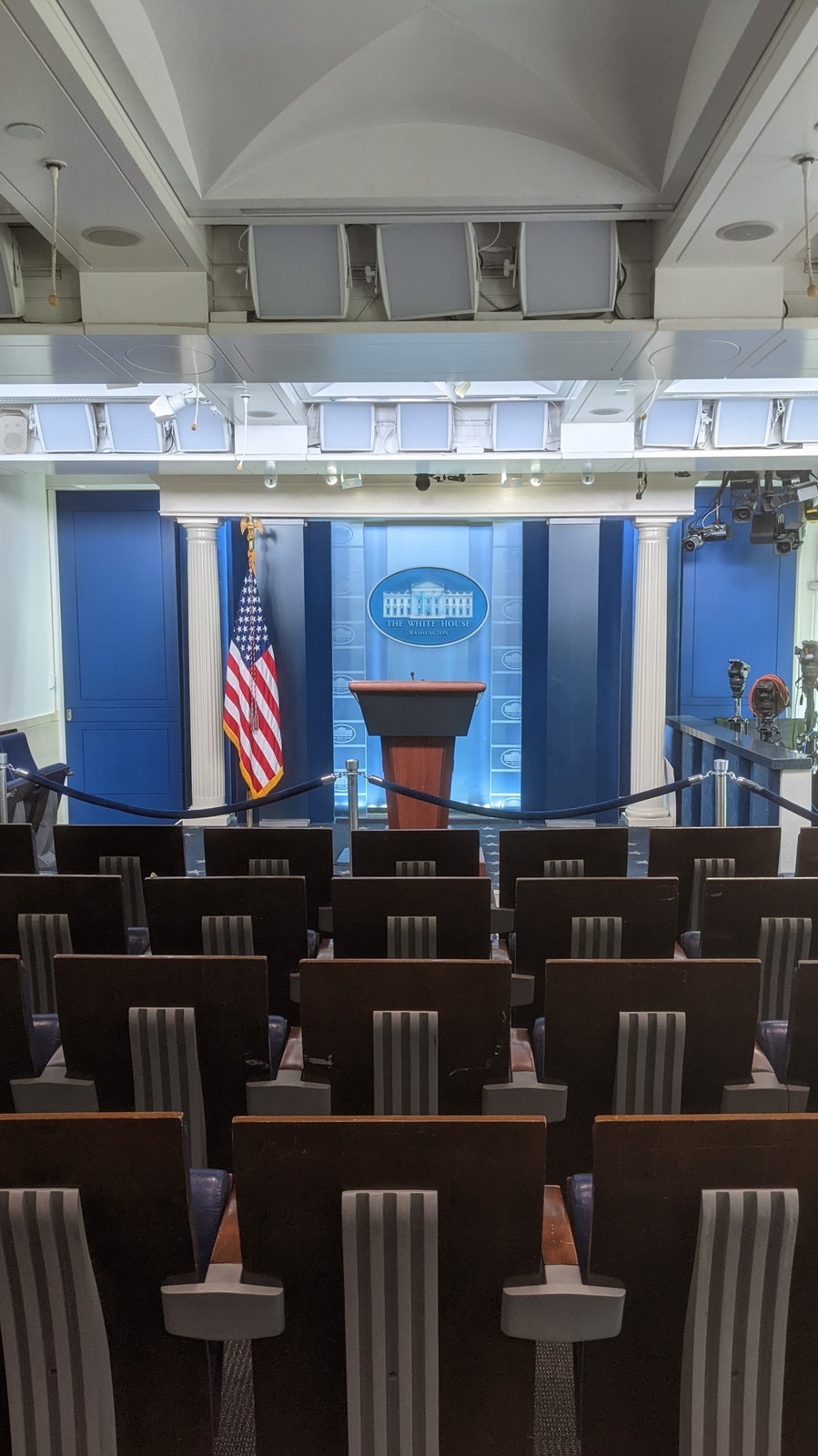 Empty White House Brady Press Briefing Room.