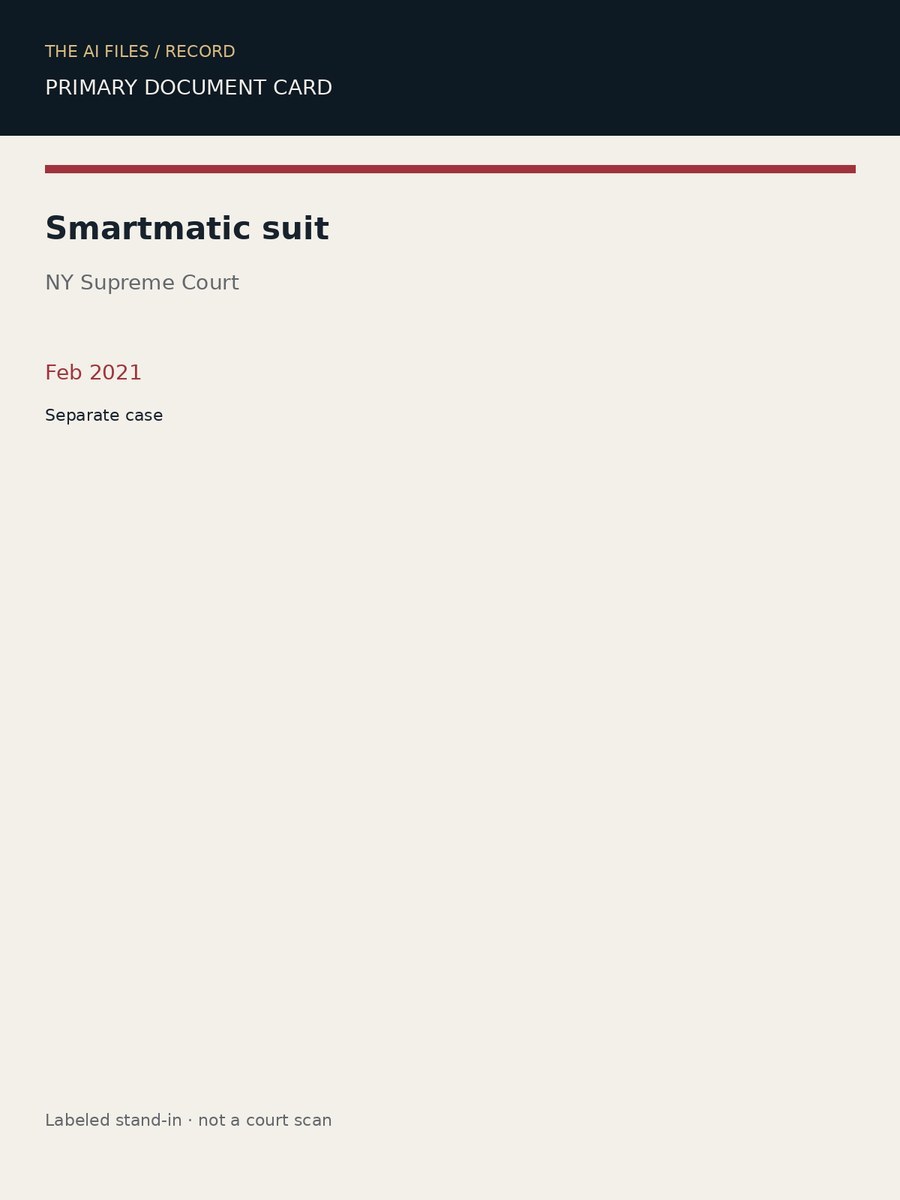 Labeled card: Smartmatic suit pending.