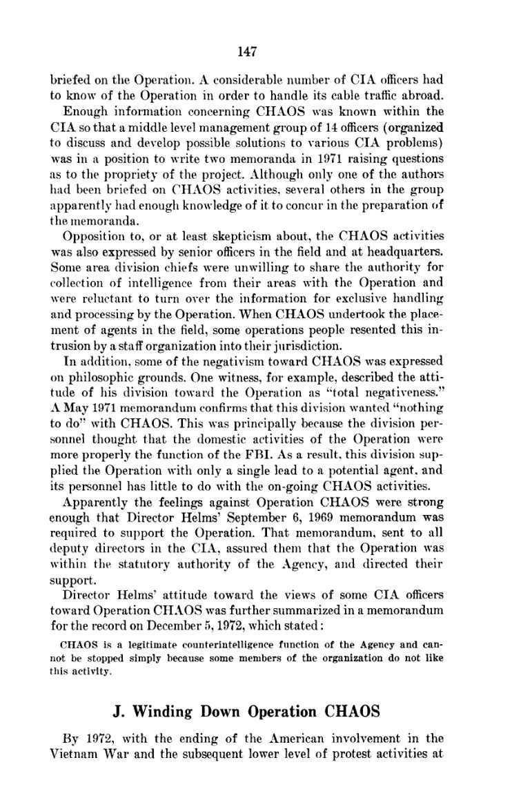 Rockefeller Commission: internal objections, printed page 147