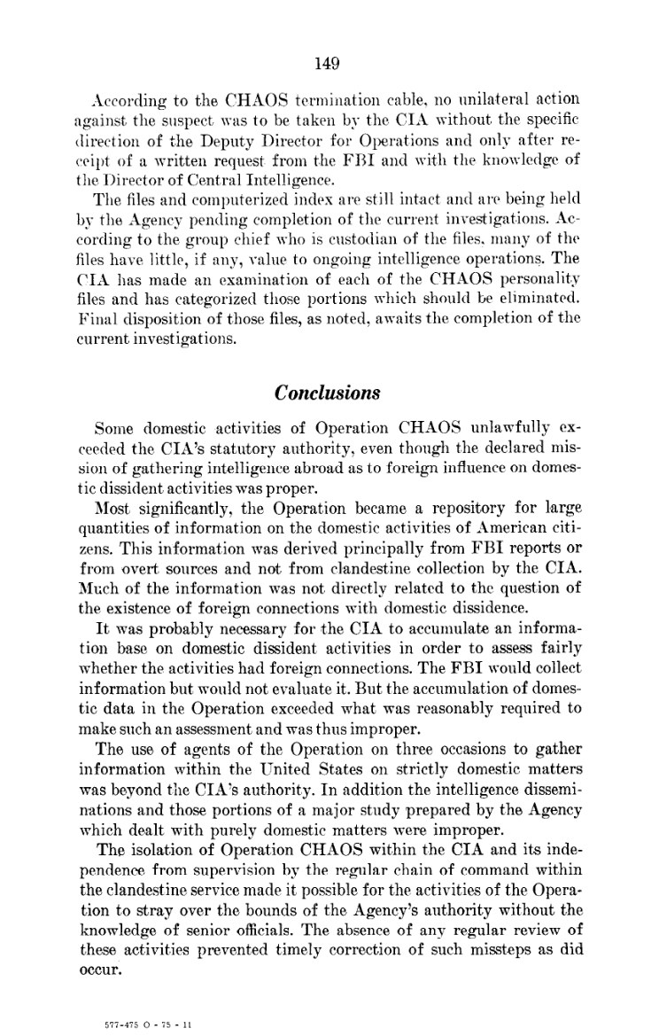 Rockefeller Commission: findings, printed page 149