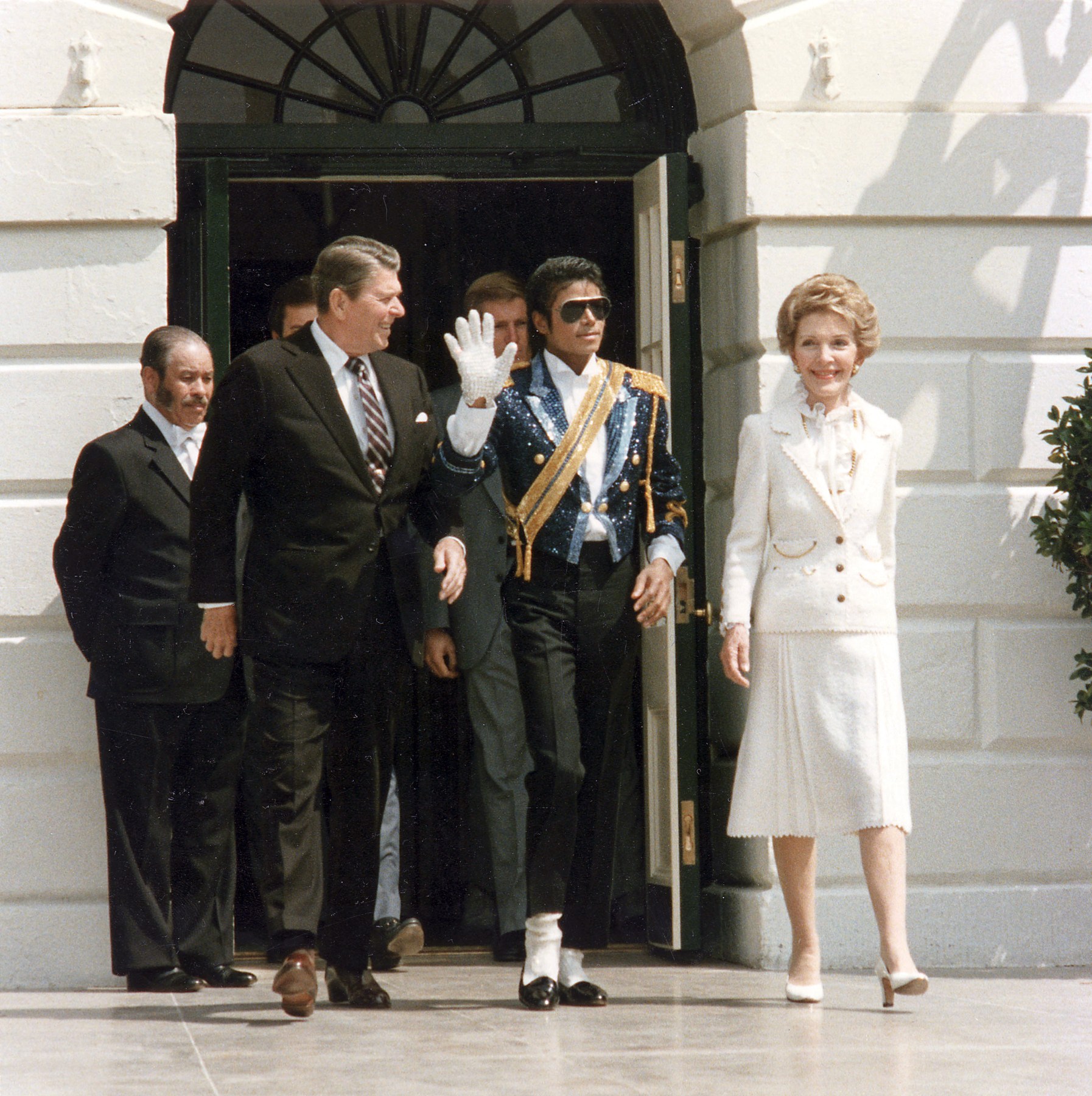 Michael Jackson with Ronald and Nancy Reagan at a May 14, 1984 White House ceremony.