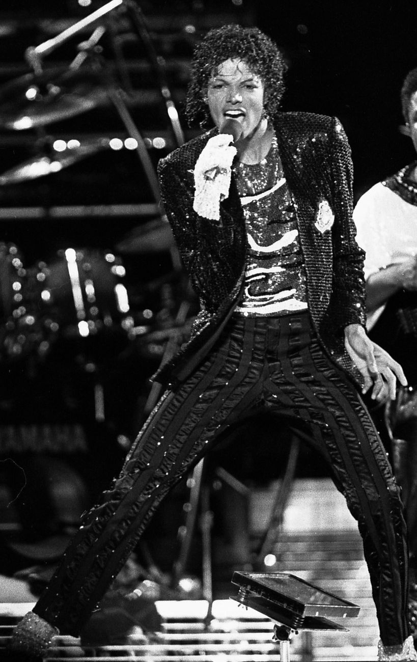 Jackson on stage at Arrowhead Stadium, Kansas City, at the start of the Jacksons’ Victory Tour in July 1984.