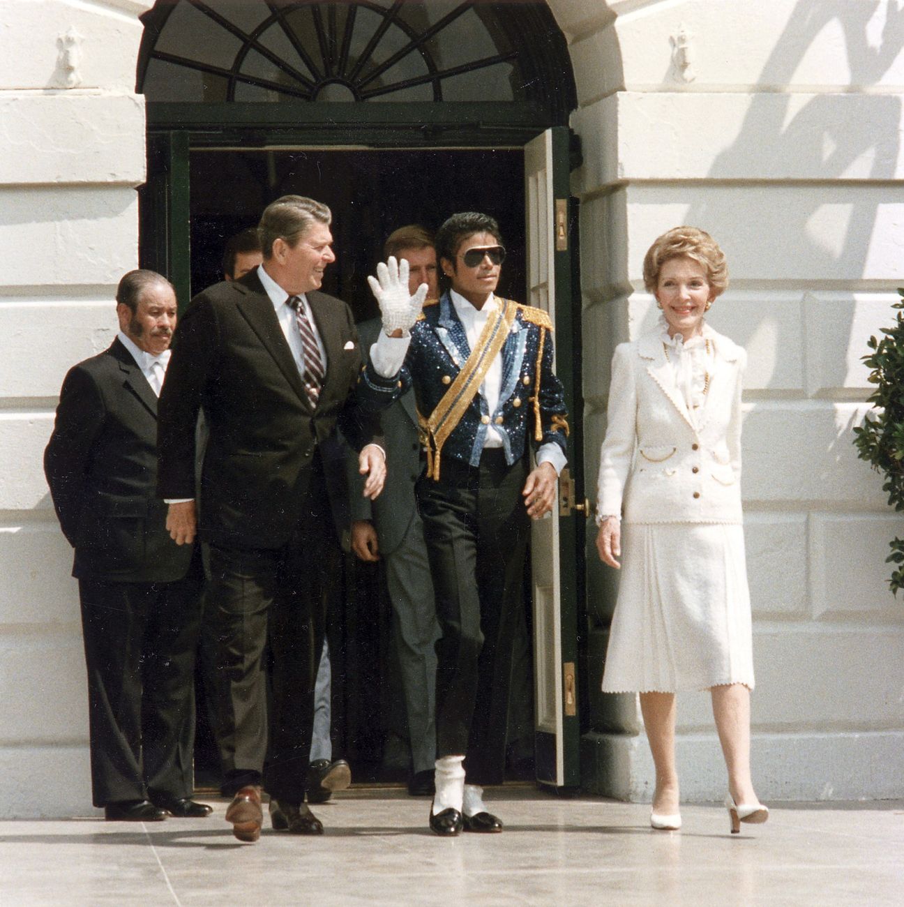 Michael Jackson with Ronald and Nancy Reagan at a May 14, 1984 White House ceremony.