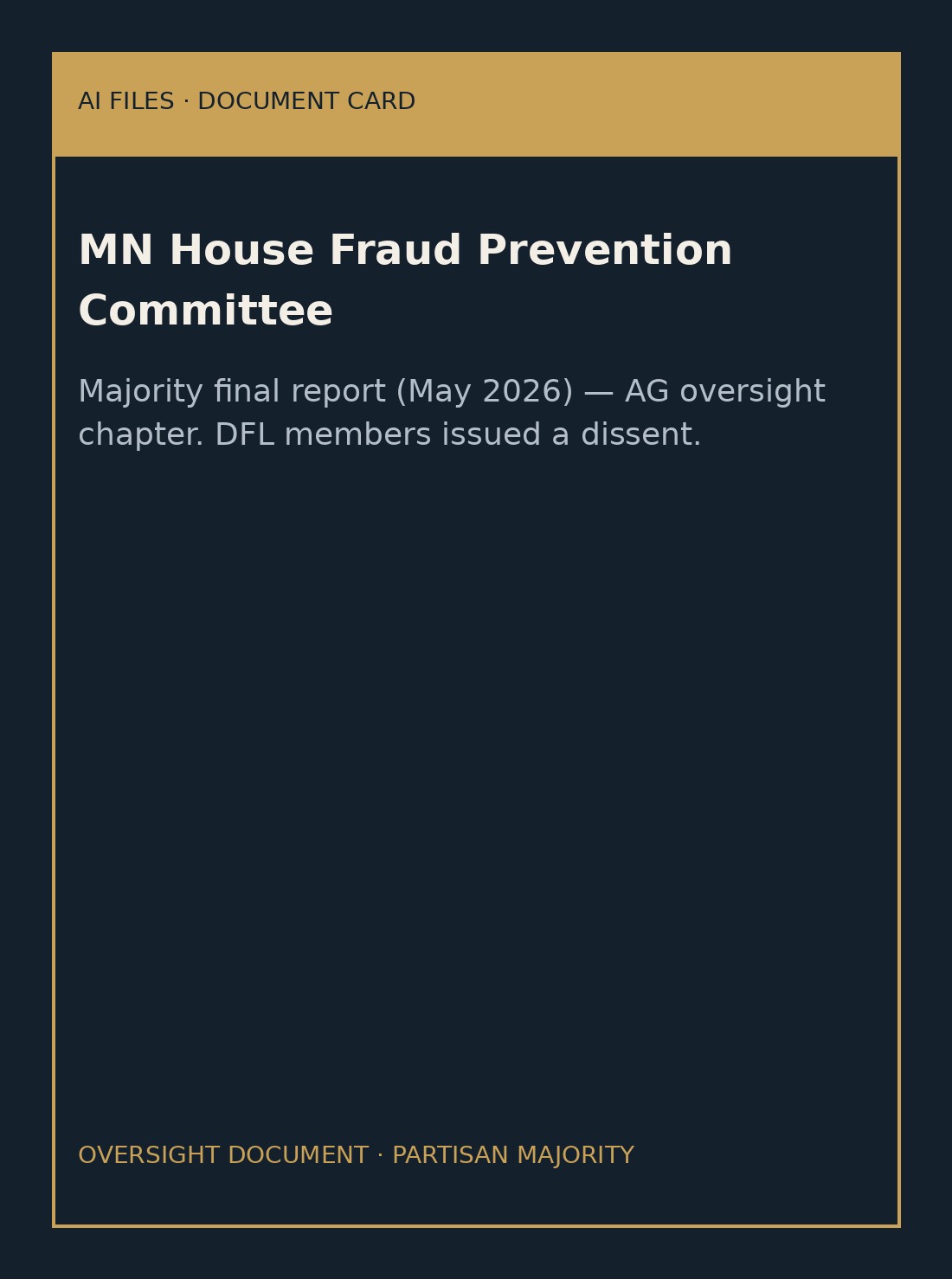 Document card — MN House Fraud Prevention majority report (May 2026)