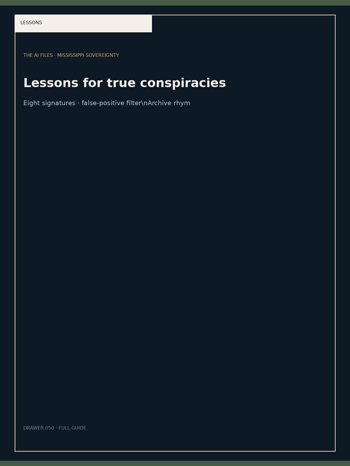 Lessons for true conspiracies — typographic cover