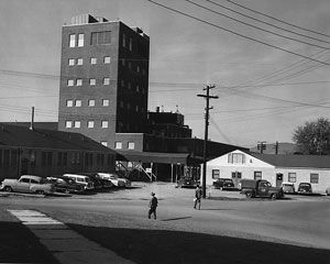 Building 470, the pilot plant at Fort Detrick, Maryland, photographed in 1953.