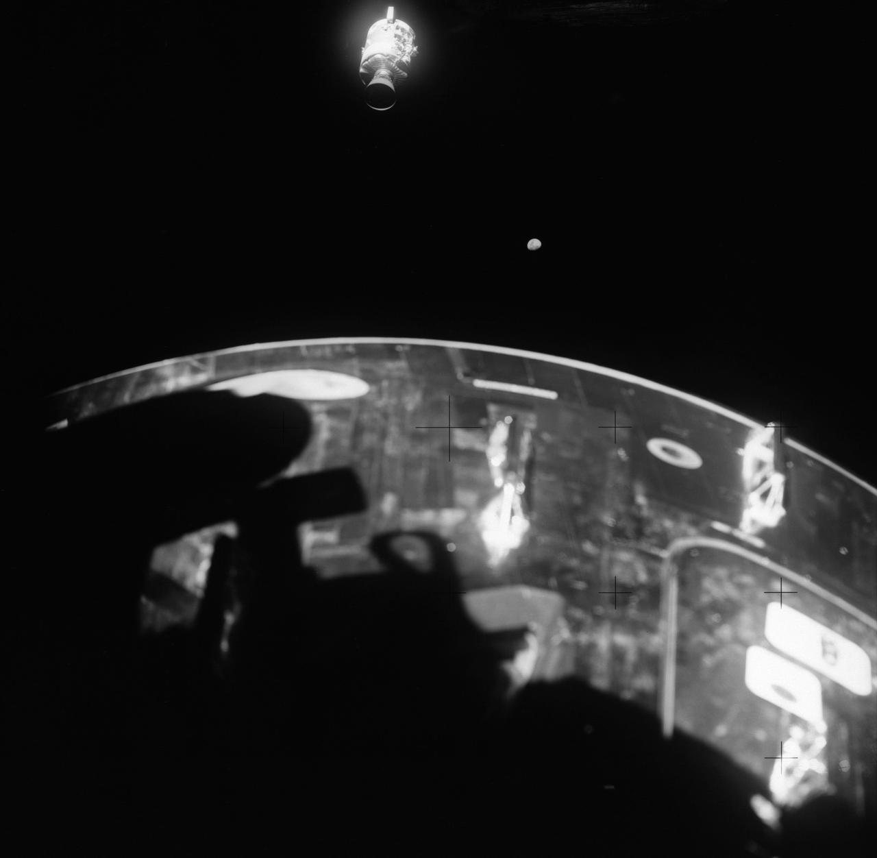 The damaged Apollo 13 service module, photographed after it was jettisoned, April 1970. A whole panel was blown away.