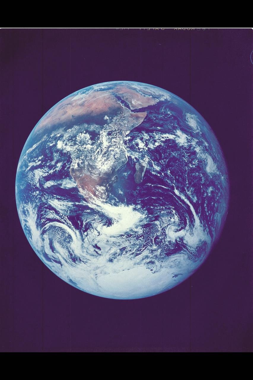 The whole Earth, photographed by the Apollo 17 crew on the way to the Moon, December 1972. NASA frame AS17-148-22727.