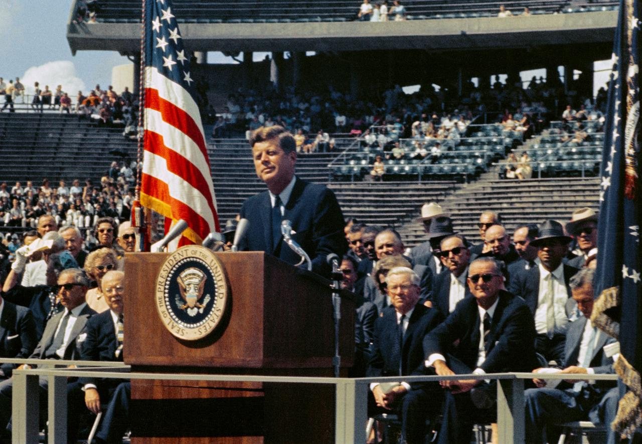 President John F. Kennedy speaks at Rice University, Houston, 12 September 1962.