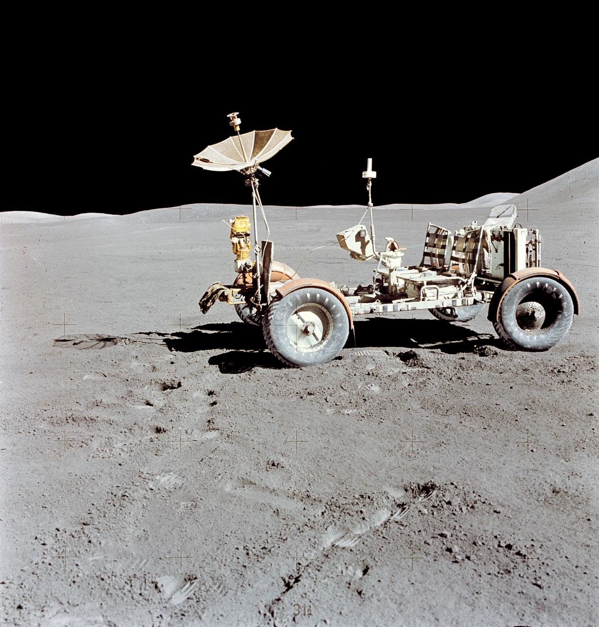 The Apollo 15 Lunar Roving Vehicle at Hadley-Apennine, August 1971.