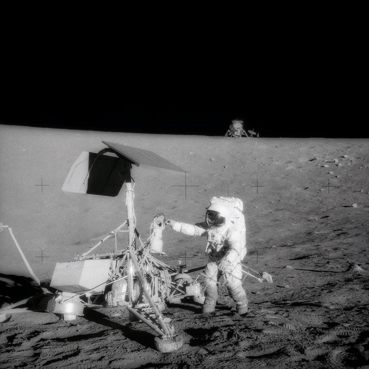 Apollo 12, November 1969: Surveyor 3, which had landed in April 1967, with the lunar module Intrepid in the background.