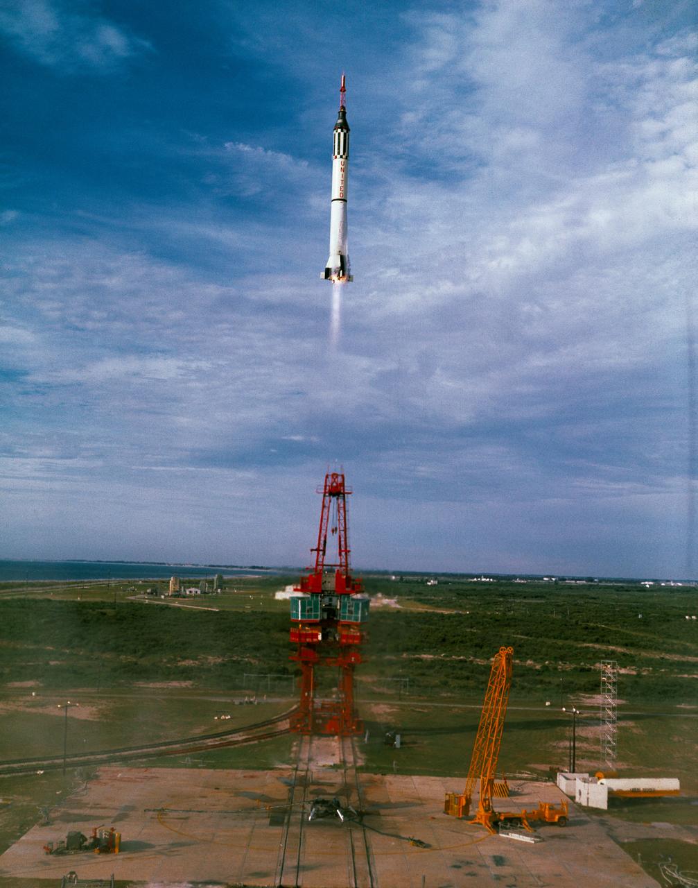 Mercury-Redstone 4 (MR-4) launch of Virgil I. Grissom on July 21, 1961, from Cape Canaveral, Florida. Photo credit: NASA