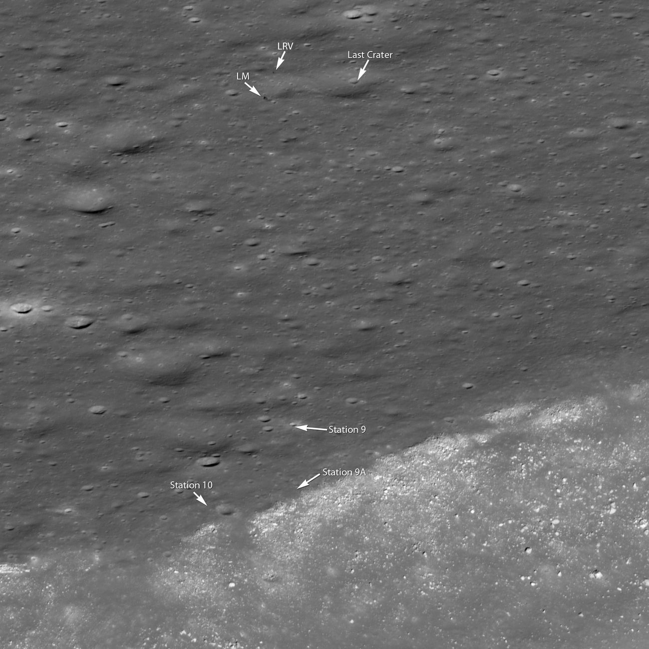 The Apollo 15 site from the Lunar Reconnaissance Orbiter, 20 July 2011.