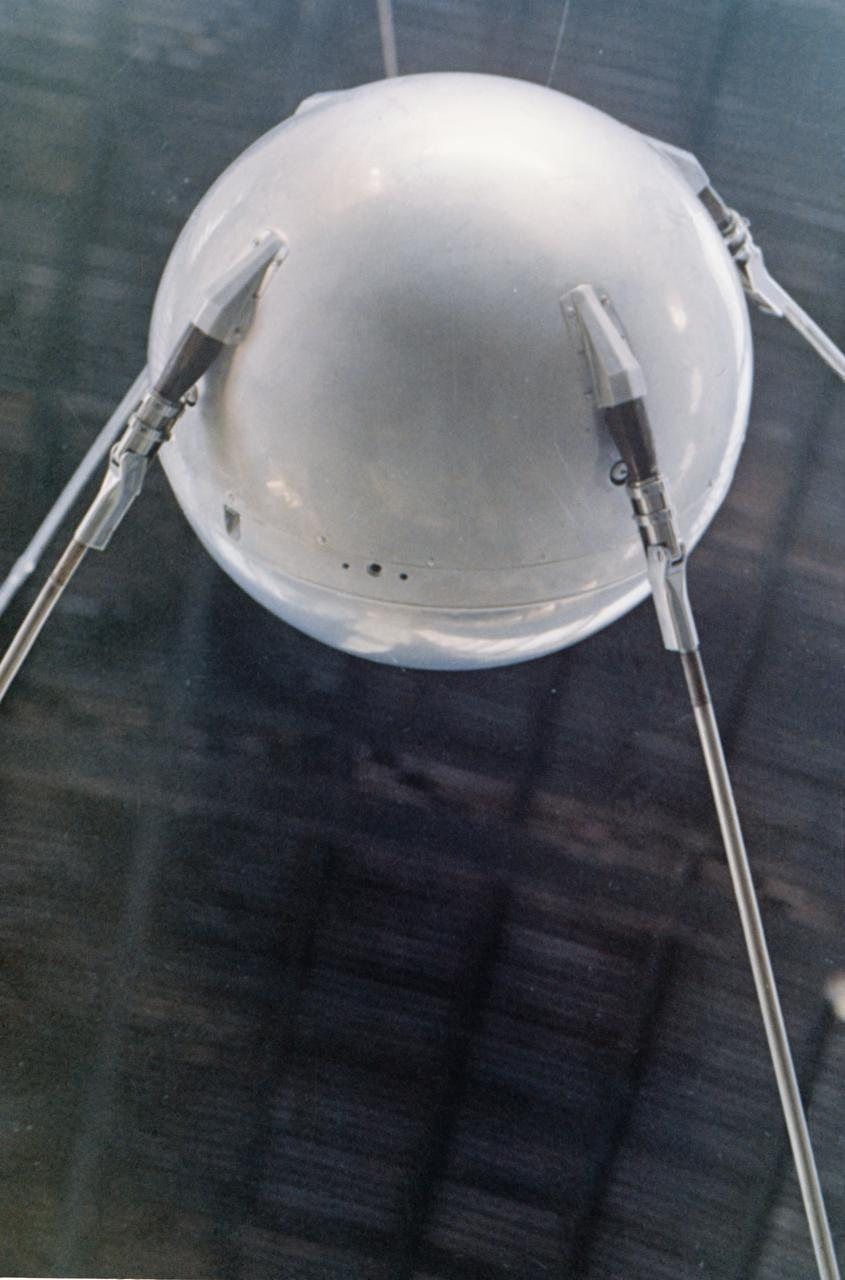 A full-scale model of Sputnik 1, launched by the Soviet Union on 4 October 1957.