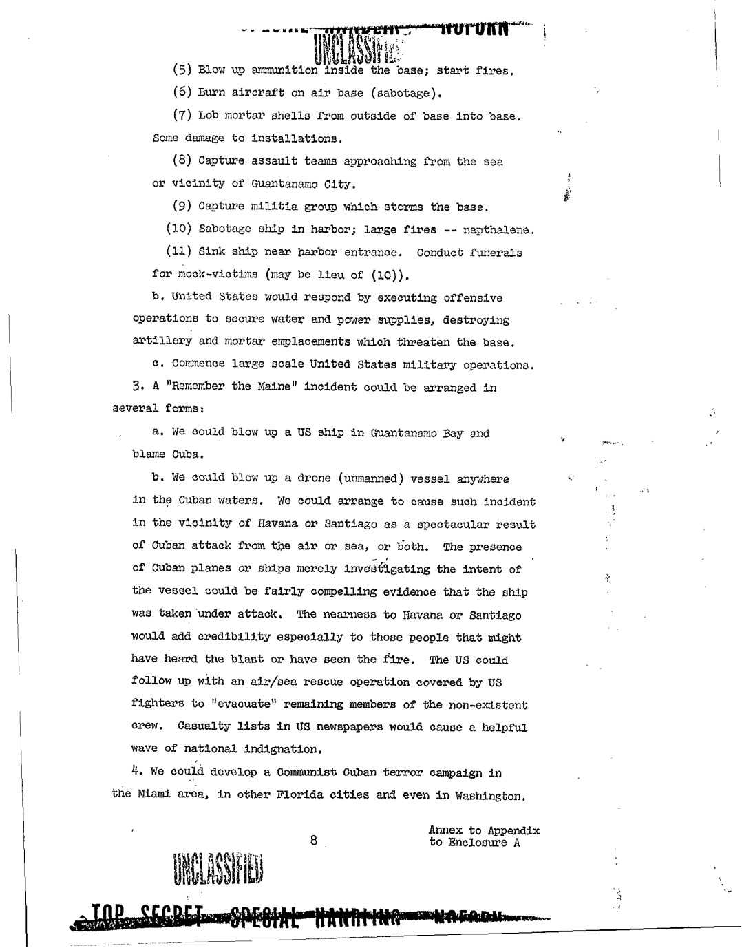 Complete printed page 8 of the Northwoods annex, with ship and urban terror proposals