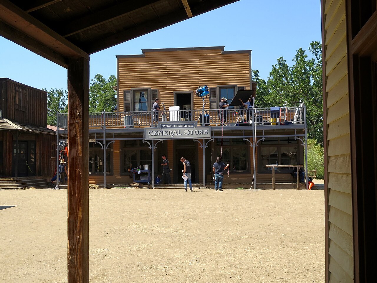 Western town filming set (Paramount Ranch) — illustrative production environment, not Bonanza Creek Ranch.