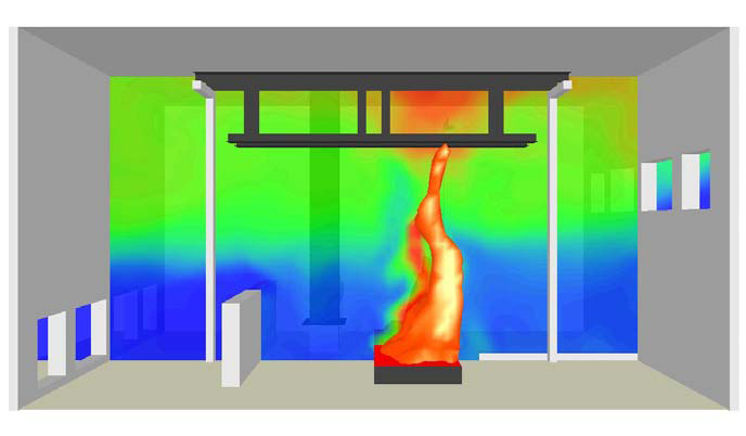 NIST visualization related to structural fire resistance and a bare floor-truss test. It is a simulation/test graphic, not an image of the World Trade Center on September 11.