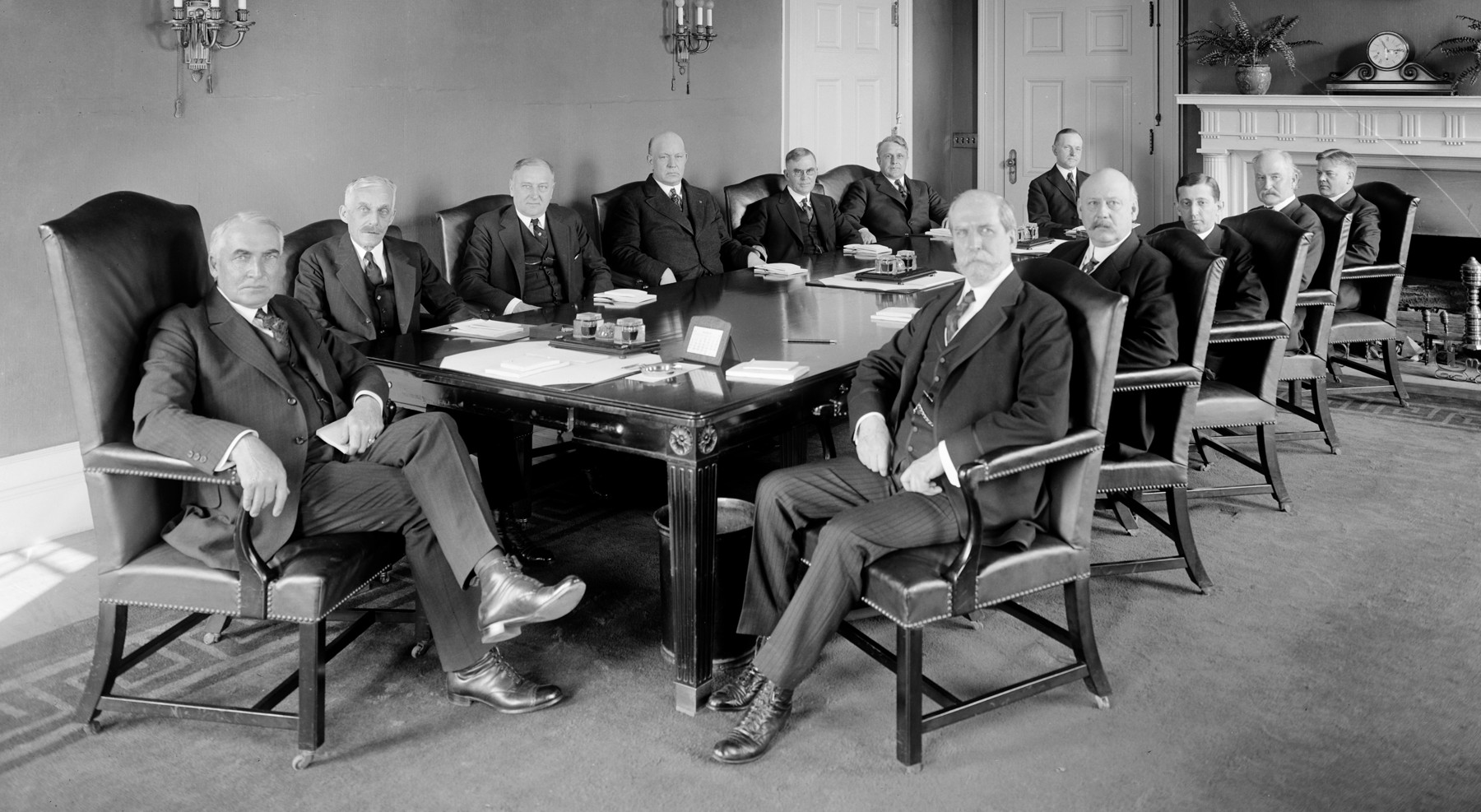 Warren G. Harding and his first cabinet, 1921. Fall is seated immediately to Harding’s right in the photograph.