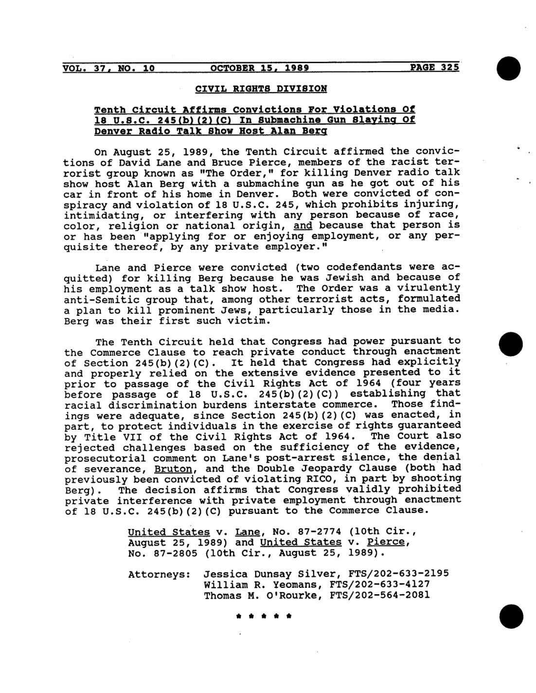 DOJ Civil Rights Divisionnotice of the Bergaffirmance, printed 325